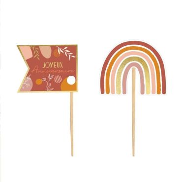 Pack de 12 pics de décoration - Joyeux Anniversaire - Collection Terracotta | jourdefete.com