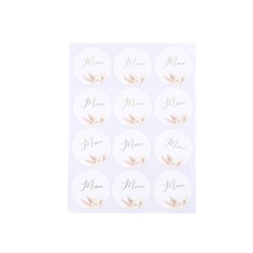 24 Stickers Merci - Collection Pampas, Fleurs de Coton et Or 24 Stickers Merci - Collection Pampas, Fleurs de Coton et Or