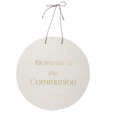 Panneau Bienvenue Communion effet lin et or 38cm | jourdefete.com Panneau Bienvenue Communion effet lin et or 38cm | jourdefete.com