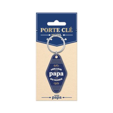 Porte-clés bleu de style motel avec l'inscription Meilleur papa du monde en lettres dorées et blanches | jourdefete.com Porte-clés bleu de style motel avec l'inscription Meilleur papa du monde en lettres dorées et blanches | jourdefete.com