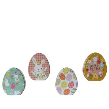 Boîte en métal en forme d’œuf avec motifs de lapins et d’œufs colorés pour Pâques | jourdefete.com Boîte en métal en forme d’œuf avec motifs de lapins et d’œufs colorés pour Pâques | jourdefete.com