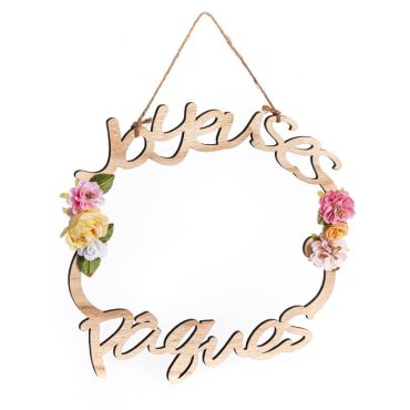 Couronne en bois Joyeuses Pâques de 34 cm | jourdefete.com Couronne en bois Joyeuses Pâques de 34 cm | jourdefete.com