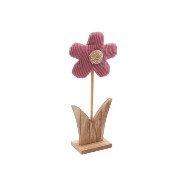 Décor en bois pour Pâques avec fleur en velours - 25 cm Décor en bois pour Pâques avec fleur en velours - 25 cm