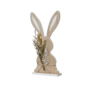 Lapin déco en bois H30 cm avec fleurs séchées et ficelle, esprit naturel | jourdefete.com