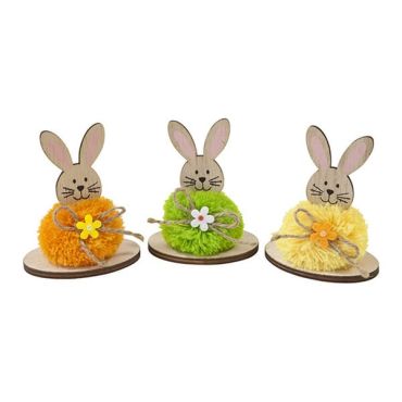 Lapin en bois avec pompon coloré, décoration de Pâques festive | jourdefete.com Lapin en bois avec pompon coloré, décoration de Pâques festive | jourdefete.com