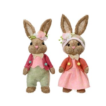 Lapin décoratif en herbe avec vêtements pastel et fleurs | jourdefete.com Lapin décoratif en herbe avec vêtements pastel et fleurs | jourdefete.com