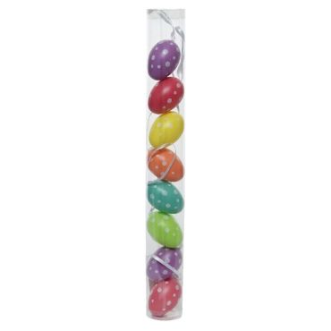 Lot de 8 œufs aux motifs à pois en plastique à suspendre - 5 cm | jourdefete.com