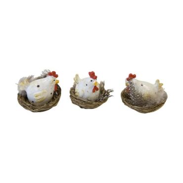 Lot de 3 poules blanches en résine sur leur nid, déco de Pâques | jourdefete.com Lot de 3 poules blanches en résine sur leur nid, déco de Pâques | jourdefete.com