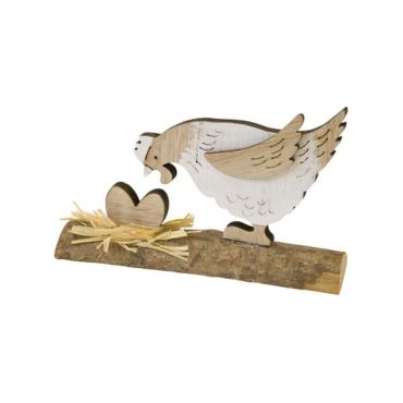 Décoration Pâques poule en bois sur bûche et paille | jourdefete.com Décoration Pâques poule en bois sur bûche et paille | jourdefete.com