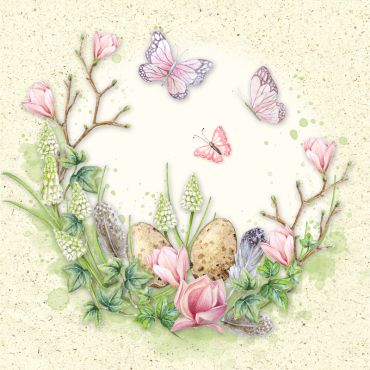 Serviettes motif couronne végétale et papillons pastel | jourdefete.com