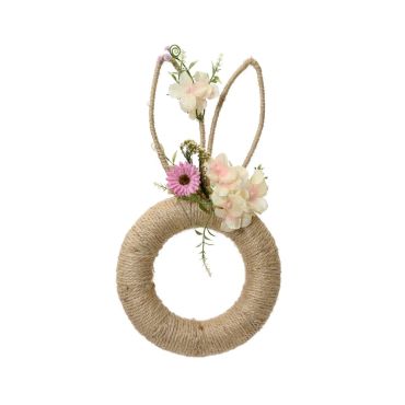 Suspension murale en forme de lapin avec corde en jute et fleurs pour Pâques | jourdefete.com Suspension murale en forme de lapin avec corde en jute et fleurs pour Pâques | jourdefete.com