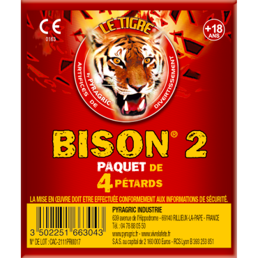 Lot de pétards "Le Tigre Bison" pour des fêtes explosives | jourdefete.com Lot de pétards "Le Tigre Bison" pour des fêtes explosives | jourdefete.com