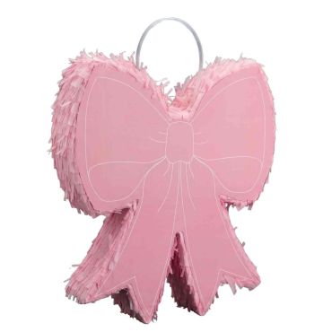 Piñata en forme de grand nœud rose pastel avec rubans pour anniversaire fille | jourdefete.com