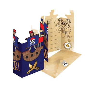 8 invitations avec enveloppes collection pirate rouge | jourdefete.com