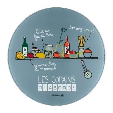 Plat à Pizza et sa Roulette "Les Copains d'Abord" Gris - Derrière La Porte Plat à Pizza et sa Roulette "Les Copains d'Abord" Gris - Derrière La Porte