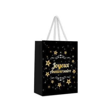 Pochette cadeau noire avec inscription "Joyeux Anniversaire" et étoiles dorées | jourdefete.com Pochette cadeau noire avec inscription "Joyeux Anniversaire" et étoiles dorées | jourdefete.com