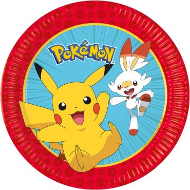 Assiettes Pokémon 23 cm avec Pikachu et Flambino sur fond rouge et bleu | jourdefete.com Assiettes Pokémon 23 cm avec Pikachu et Flambino sur fond rouge et bleu | jourdefete.com