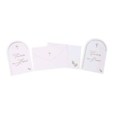 2 Cartes et enveloppes Marraine et Parrain - Collection Pureté Blanc et Or