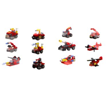 Assortiment de mini véhicules de pompier, bateaux et hélicoptères de sauvetage en briques de construction à assembler | jourdefete.com