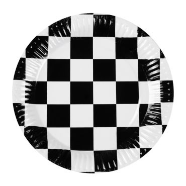 Assiettes en carton avec motif damier pour une décoration festive | jourdefete.com