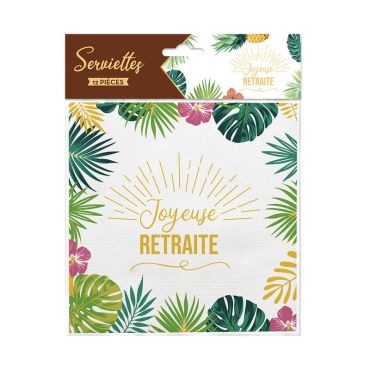 Pack de 12 serviettes - Joyeuse Retraite | jourdefete.com Pack de 12 serviettes - Joyeuse Retraite | jourdefete.com