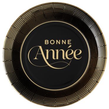 Assiette en carton réveillon Bonne Année noir et or 22,5 cm | jourdefete.com Assiette en carton réveillon Bonne Année noir et or 22,5 cm | jourdefete.com