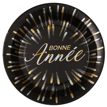 Assiette réveillon or et argent 23 cm en carton x10 pour table du Nouvel An | jourdefete.com