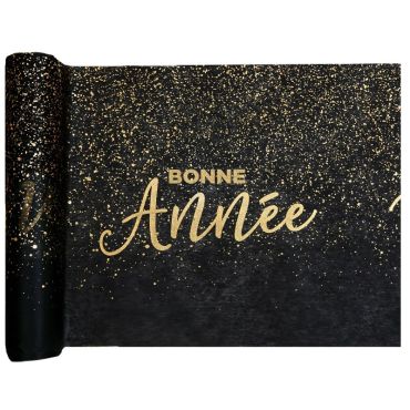 chemin de table noir bonne année | jourdefete.com