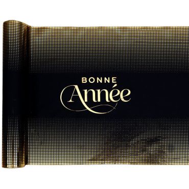 Chemin de table noir et doré Bonne Année pour décoration Saint-Sylvestre | jourdefete.com Chemin de table noir et doré Bonne Année pour décoration Saint-Sylvestre | jourdefete.com