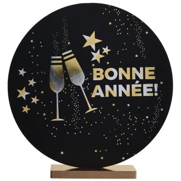 Décoration "Bonne Année" champagne noir et or avec étoiles festives | jourdefete.com Décoration "Bonne Année" champagne noir et or avec étoiles festives | jourdefete.com