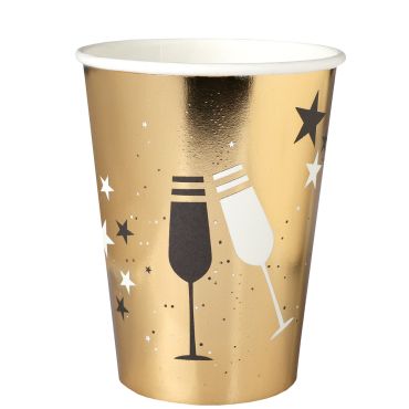 Gobelets dorés jetables avec motifs de flûtes à champagne pour le Nouvel An | jourdefete.com Gobelets dorés jetables avec motifs de flûtes à champagne pour le Nouvel An | jourdefete.com