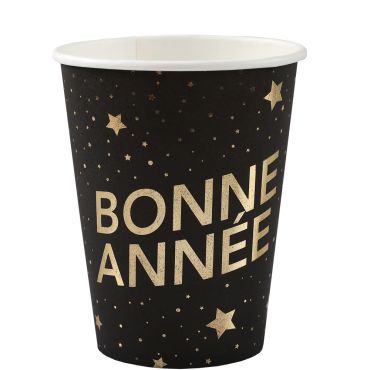 Lot de 10 gobelets en carton noirs et dorés Bonne Année Sous les Étoiles 27cl pour réveillon | jourdefete.com Lot de 10 gobelets en carton noirs et dorés Bonne Année Sous les Étoiles 27cl pour réveillon | jourdefete.com