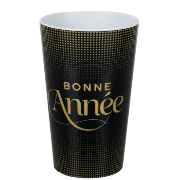 Gobelet réutilisable noir et or Bonne Année 33 cl pour table de réveillon du Nouvel An | jourdefete.com