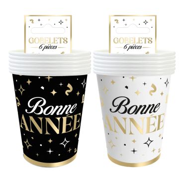 Lot de 6 gobelets en carton Bonne Année avec lettrage or | jourdefete.com Lot de 6 gobelets en carton Bonne Année avec lettrage or | jourdefete.com