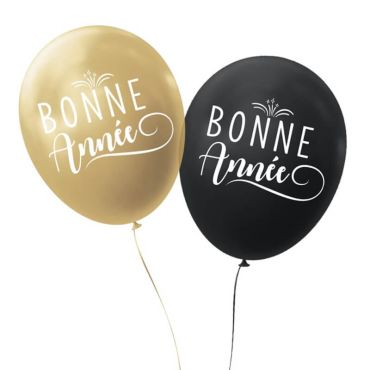 8 Ballons de baudruche " Bonne Année " - Noir & Or - 30 cm 8 Ballons de baudruche " Bonne Année " - Noir & Or - 30 cm