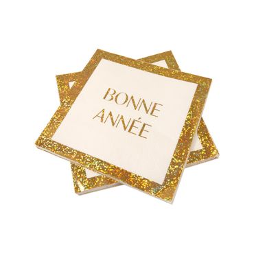 Lot de serviettes en papier carrées blanches et dorées Bonne Année effet pailleté pour réveillon | jourdefete.com Lot de serviettes en papier carrées blanches et dorées Bonne Année effet pailleté pour réveillon | jourdefete.com