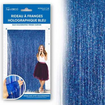 Rideau de franges bleu holographique 2x1m pour déco festive | jourdefete.com Rideau de franges bleu holographique 2x1m pour déco festive | jourdefete.com