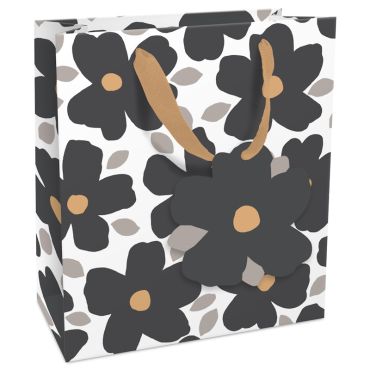 Sac cadeau Poppy Pop Boho, design floral noir et beige | jourdefete.com