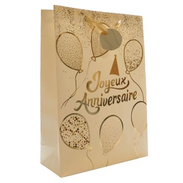 Sac cadeau Joyeux Anniversaire blanc avec ballons dorés | jourdefete.com Sac cadeau Joyeux Anniversaire blanc avec ballons dorés | jourdefete.com