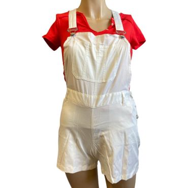 Salopette short blanche unie pour la feria et pour femme taille au choix Salopette short blanche unie pour la feria et pour femme taille au choix