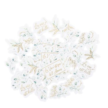 100 Confettis Sauge Green Blancs, Vert Sauge et Or De 2 à 5 cm | jourdefete.com 100 Confettis Sauge Green Blancs, Vert Sauge et Or De 2 à 5 cm | jourdefete.com