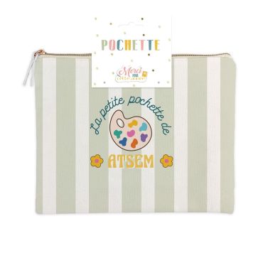 Pochette rayée "La Petite Pochette de l’ATSEM" au design coloré | jourdefete.com