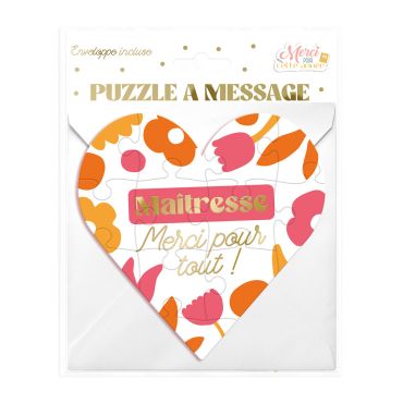Puzzle cœur message Merci Maîtresse avec fleurs rose et orange | jourdefete.com Puzzle cœur message Merci Maîtresse avec fleurs rose et orange | jourdefete.com
