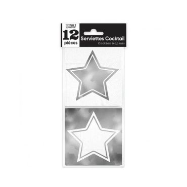 12 serviettes à cocktail étoiles argent | jourdefete.com 12 serviettes à cocktail étoiles argent | jourdefete.com