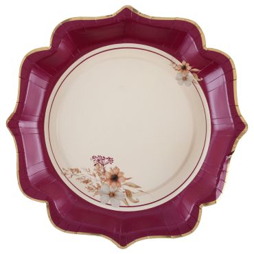 Assiette en carton bordeaux et fleurs Aubépine 21x21 cm mariage chic | jourdefete.com Assiette en carton bordeaux et fleurs Aubépine 21x21 cm mariage chic | jourdefete.com