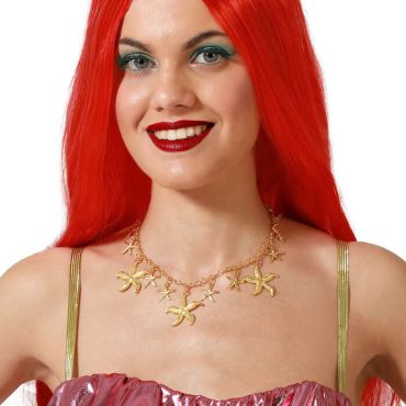 Collier sirène doré avec étoiles de mer pour costume féerique | jourdefete.com