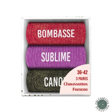 Coffret trio chaussettes pailletées femme Bombasse Sublime Canon | jourdefete.com Coffret trio chaussettes pailletées femme Bombasse Sublime Canon | jourdefete.com