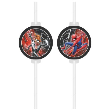 Pailles Spider-Man World of Web avec médaillons Spider-Man et Ghost-Spider sur fond rouge et noir | jourdefete.com Pailles Spider-Man World of Web avec médaillons Spider-Man et Ghost-Spider sur fond rouge et noir | jourdefete.com