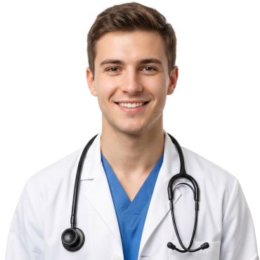 Jeune homme souriant en blouse blanche de médecin portant un stéthoscope noir autour du cou | jourdefete.com Jeune homme souriant en blouse blanche de médecin portant un stéthoscope noir autour du cou | jourdefete.com