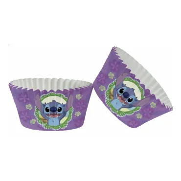 Lot de 25 caissettes à cupcakes violettes Stitch motifs fleurs d'hibiscus | jourdefete.com